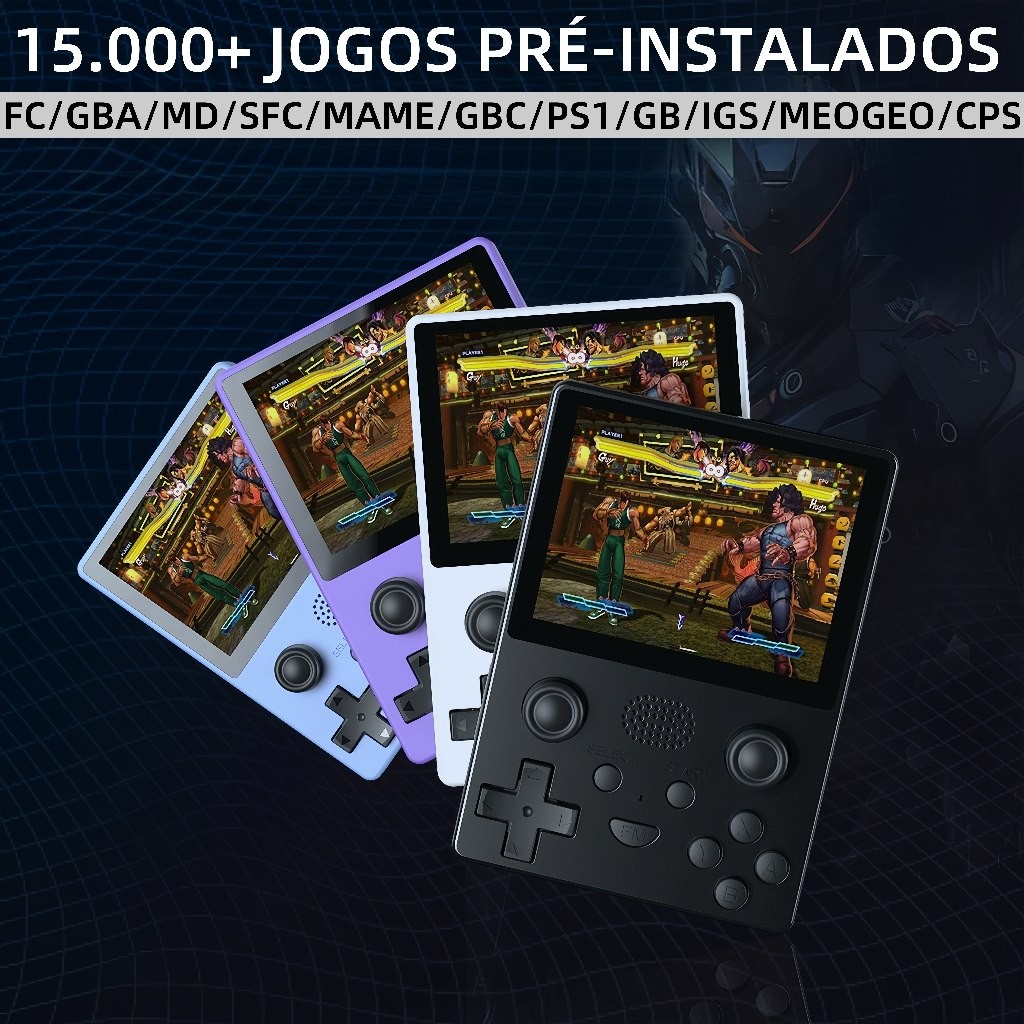 Console de jogos portátil + 15.000 jogos videogames 64g Linux tela IPS de 3,5 polegadas azul / roxo