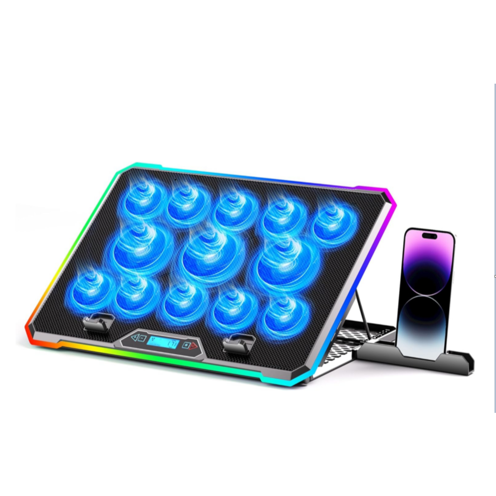 S & CO Gaming Laptop Cooler Stand 13 Ventiladores De Resfriamento Suporte De Telefone Removível Com Ajuste De Altura De
