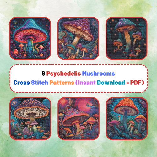 Psychedelic Mushrooms Cross Stitch