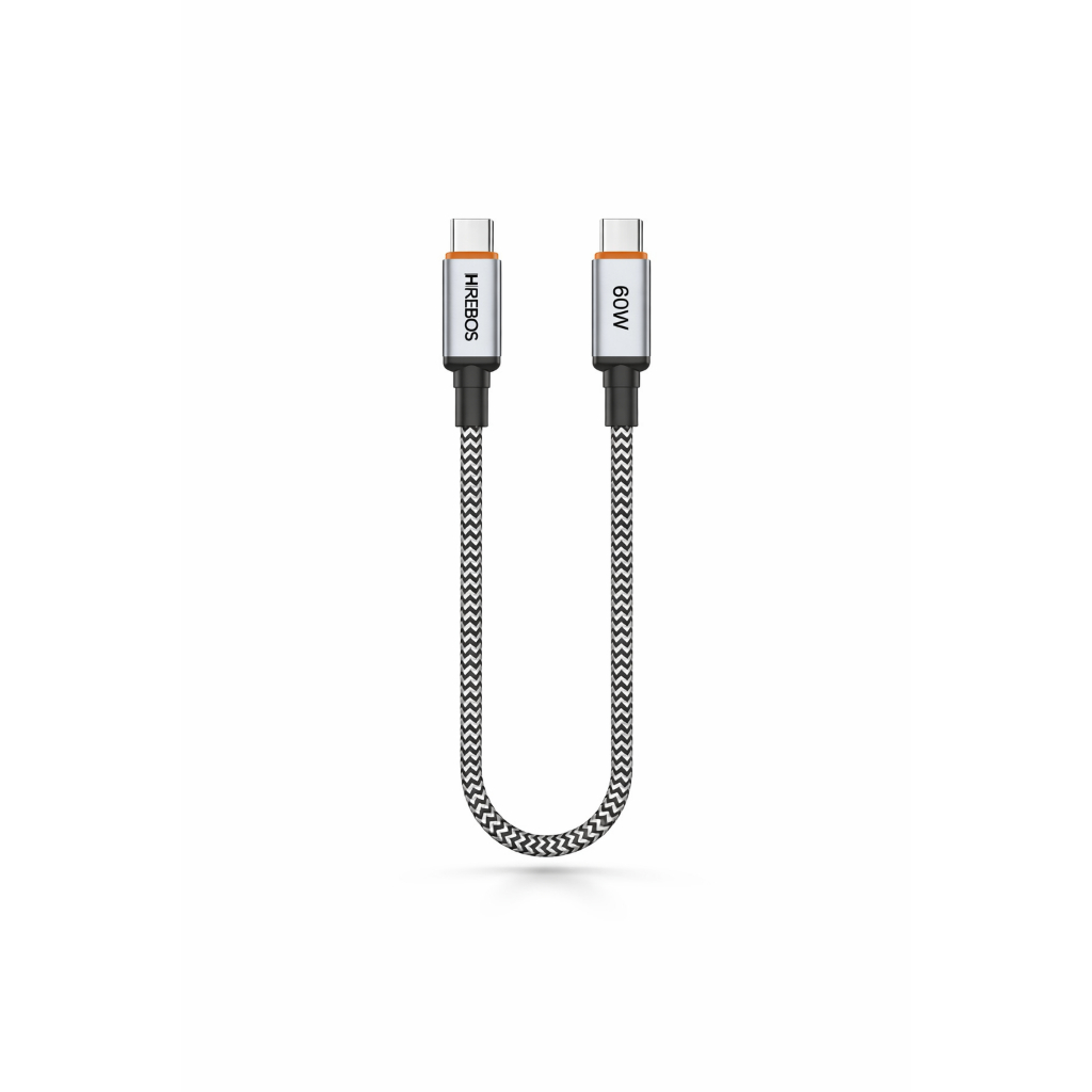 Cabo USB-C para USB-C 20cm Curto 60W Turbo Nylon para Power Bank Notebook Carro Moto Samsung Xiaomi Iphone 15 16 17 18