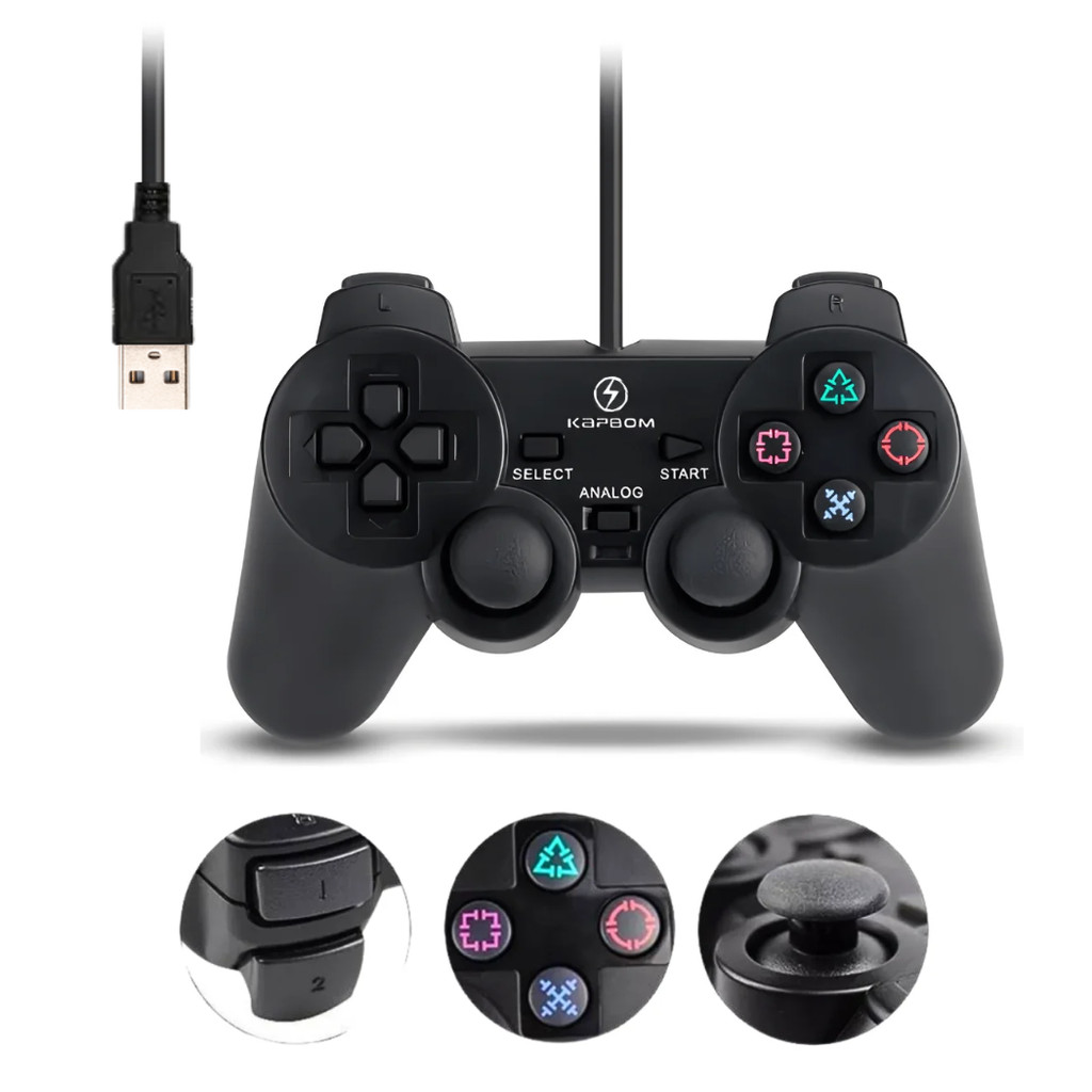 Controle Gamer com Fio Wired Conexão USB Compatível PS3 e Computador KAP-3
