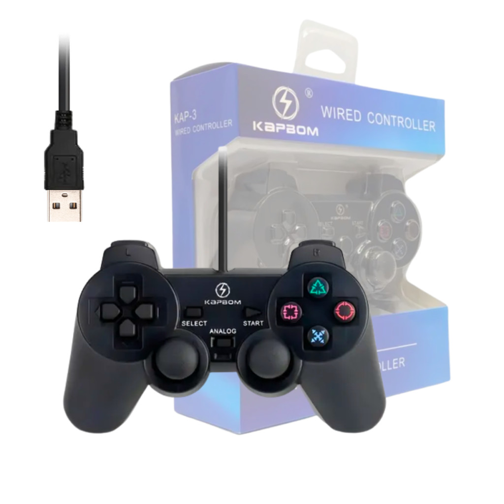 Controle Gamer com Fio Wired Conexão USB Compatível PS3 e Computador KAP-3