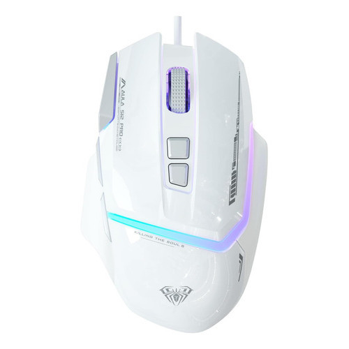 Aula S12pro White Wired Mouse, Dpi Optical Gamer Mouse Com B