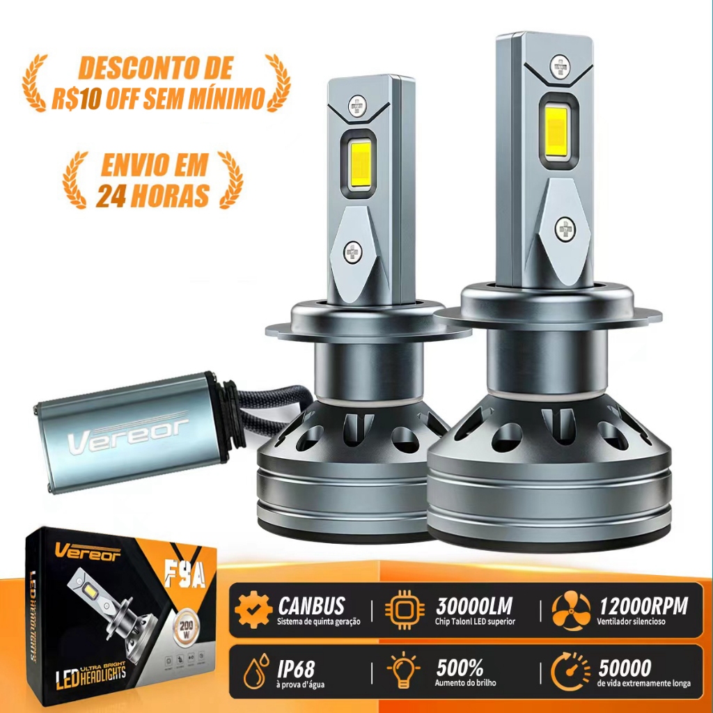 Pair of F9A Super Led Bulbs 40000LM Brightness Lumen , Potência 300W , H1 H3 H4 H7 H11,HB3/905, HB4/9006