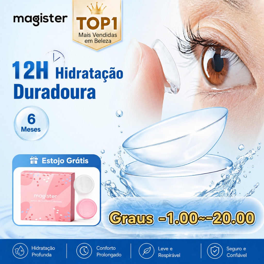 (-1.0 ~‑20.0) Lentes De Contato Com Grau 14.0mm Transparente Confortável 2Pcs/Pair