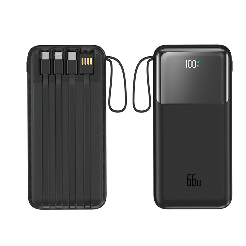 Carregador portátil Power Bank 20000mah 66W Carregamento super rápido com Visor Digital 4 cabos