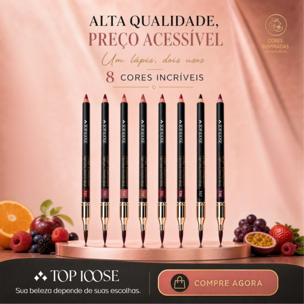 Lápis de Contorno Labial e Batom 2 em 1 com Pincel Embutido Longa Duração Alta Pigmentação 8 Cores TOP IOOSE