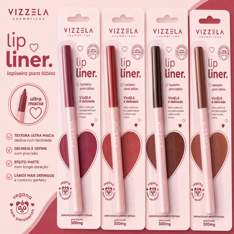 Lapiseira Labial Lip Liner VIZZELA Contorno Labial Vegano Lápis de Boca Lápis Labial Lápis Contorno Labial