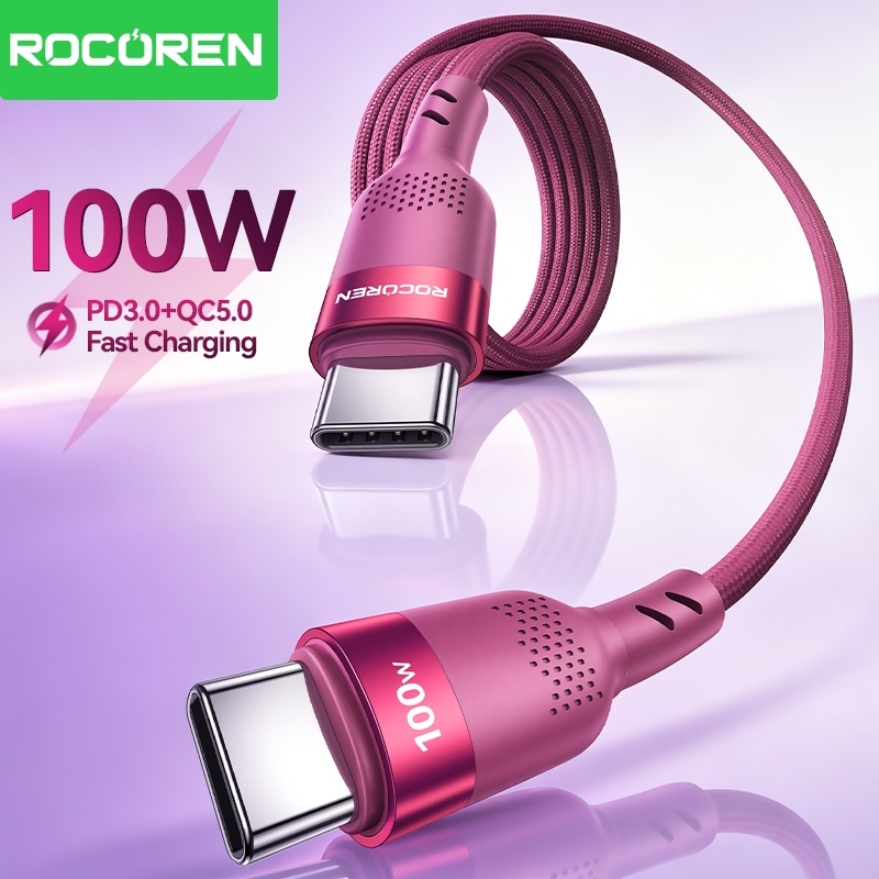 Rocoren USB Tipo C Cabo PD 100W Carregamento Rápido Carga Fio Para iPhone 17 16 Pro Max Samsung USBC MacBook Portátil