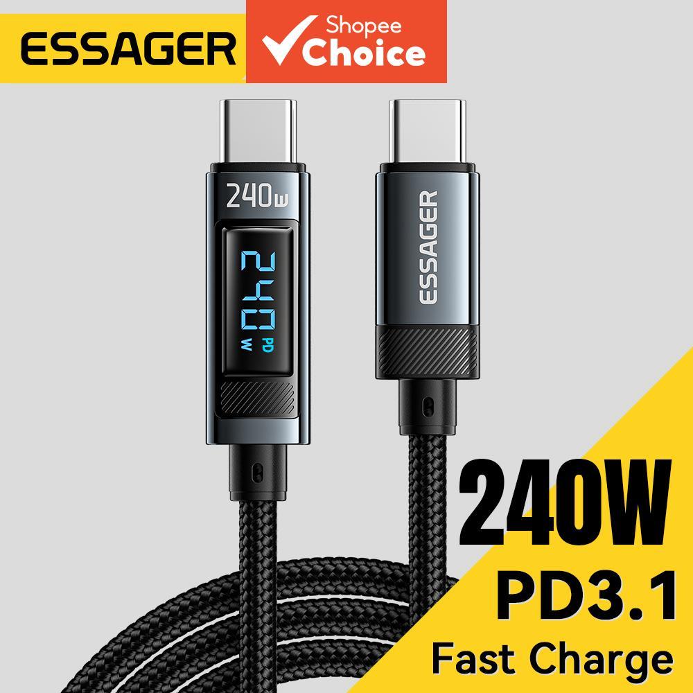 Essager Cabo USB-C para USB-C 240W 100W PD 3.1 Carregamento Rápido para iPhone 17/16/15 Pro Max, MacBook Pro, Samsung