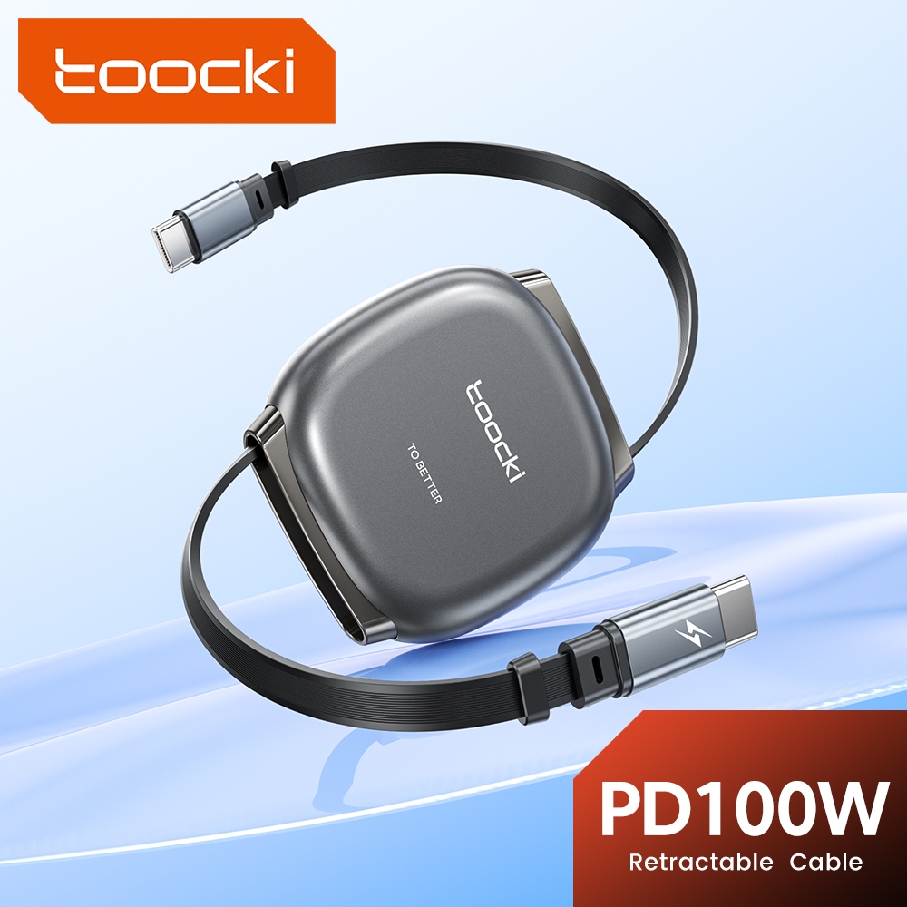 Cabo retrátil USB-C para USB-C 100W Toocki, carregamento ultrarrápido para iPhone 16 15 Pro Max, Samsung S24 S23, Xiaomi