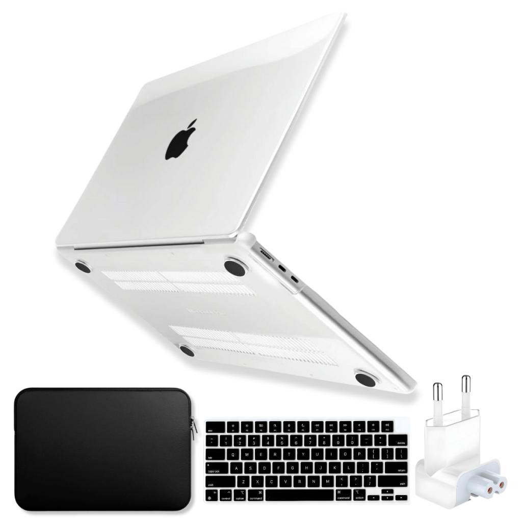 Kit Capa Para MacBook Air 13 Pol M2 M3 +Bag +Protetor Teclado +Plug BR - A2681 A3113 - Transparente