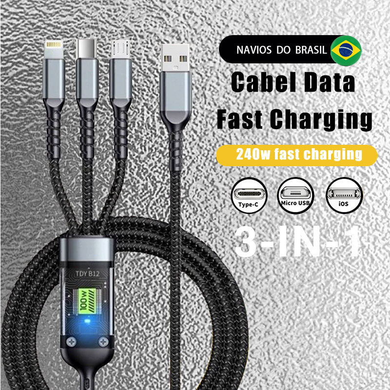 3 Em 1 Tipo C IOS Micro USB Carregamento Super Rápido Anti-Quebra 100W Cabos Trançados Mopo