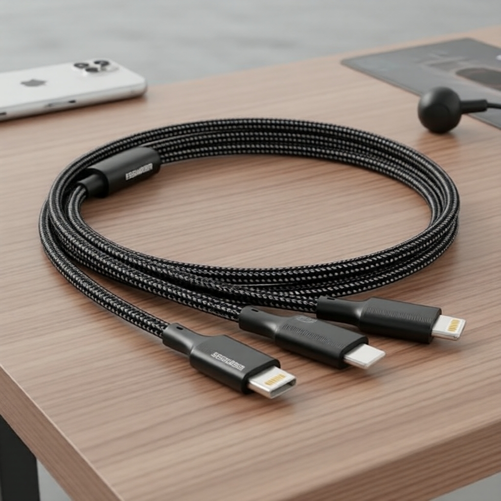 Essager Cabo 3 em 1 USB C 100W 7A, Conectores Micro/Type-C/iPhone, para Huawei Mate 60/Samsung/Xiaomi