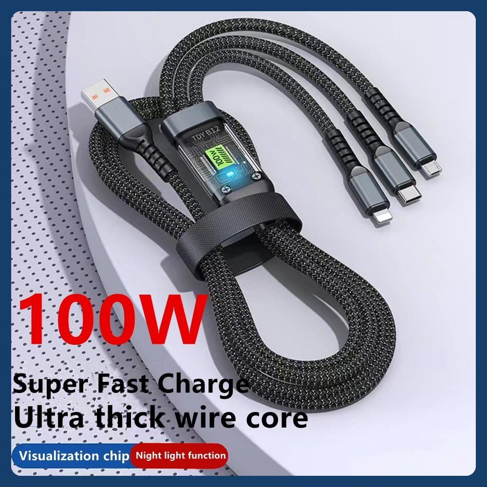 Cabo De Dados 3 Em 1 , 100W , Carregamento Rápido , USB Para Tipo C , Micro Carregador Super 1.2 Metros IPhone , Samsung