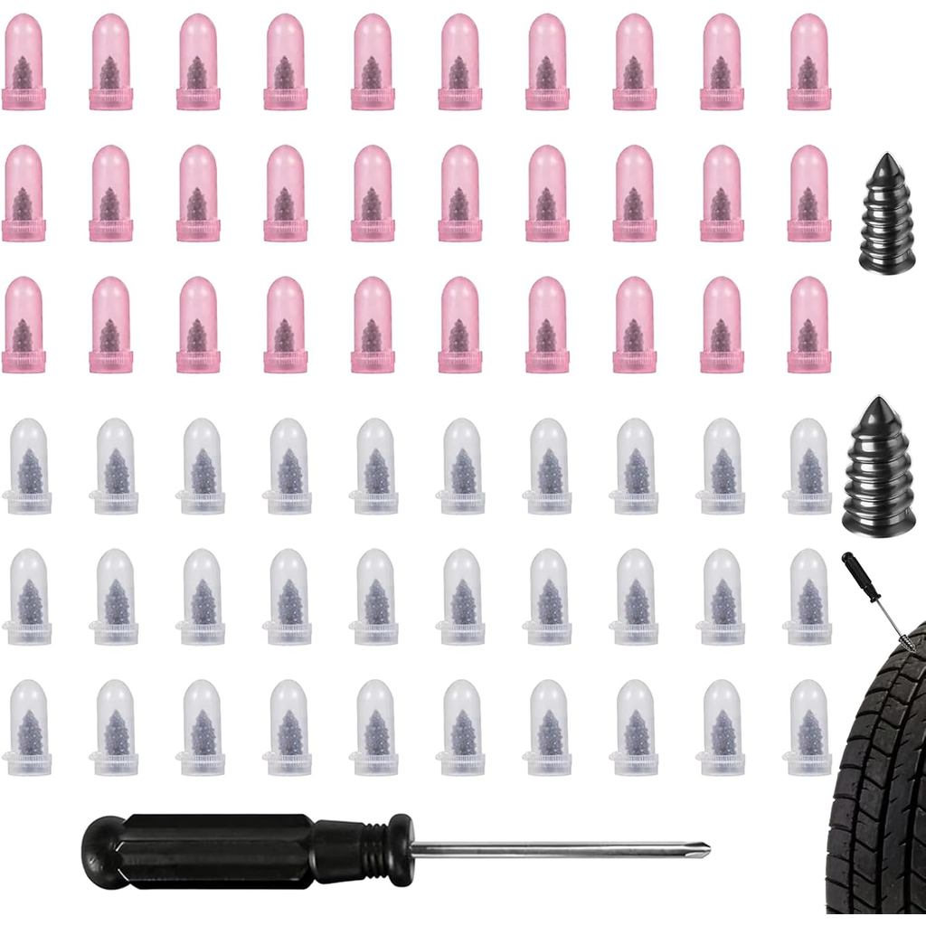 61 PCS Tire Repair Rubber Nail - Vacuum Tire Screw-in Rubber Plugs & Spiral Nails for Quick Puncture Repair | Fast DIY T