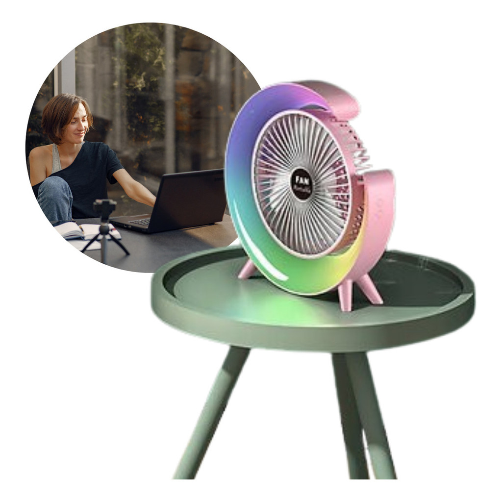 Mini Ventilador De Mesa Portátil Silencioso Led Rgb Desktop