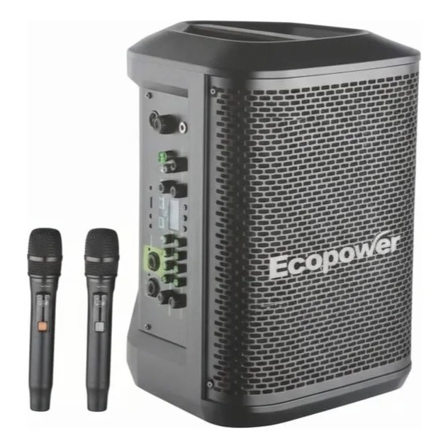Caixa Som Ecopower Ep-1720 Bluetooth Forte + 2 Mic Led Rgb Preto