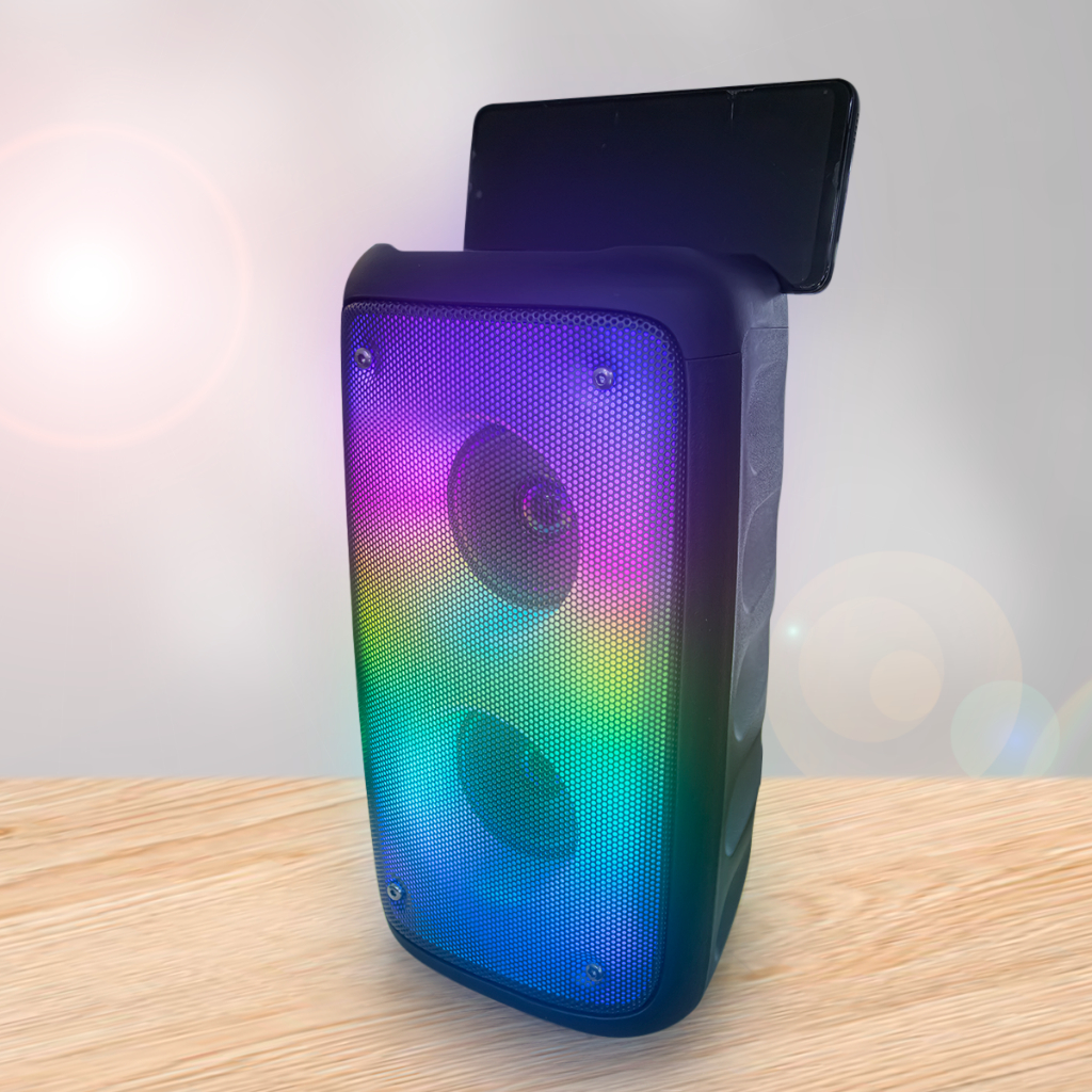 Caixa de Som Bluetooth Portátil Média Com iluminação RGB Fm Aux Usb Sb Mic P10