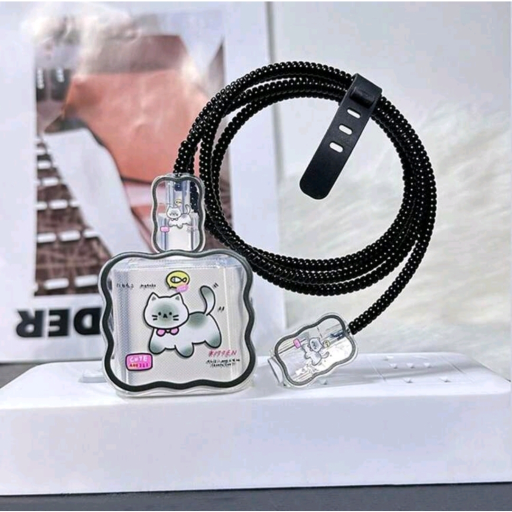 Kit Protetor Carregador iPhone 18W 20W Kawaii 5 Peças Capa Cabo Anti Quebra Gatinho Brilhoso Fofo