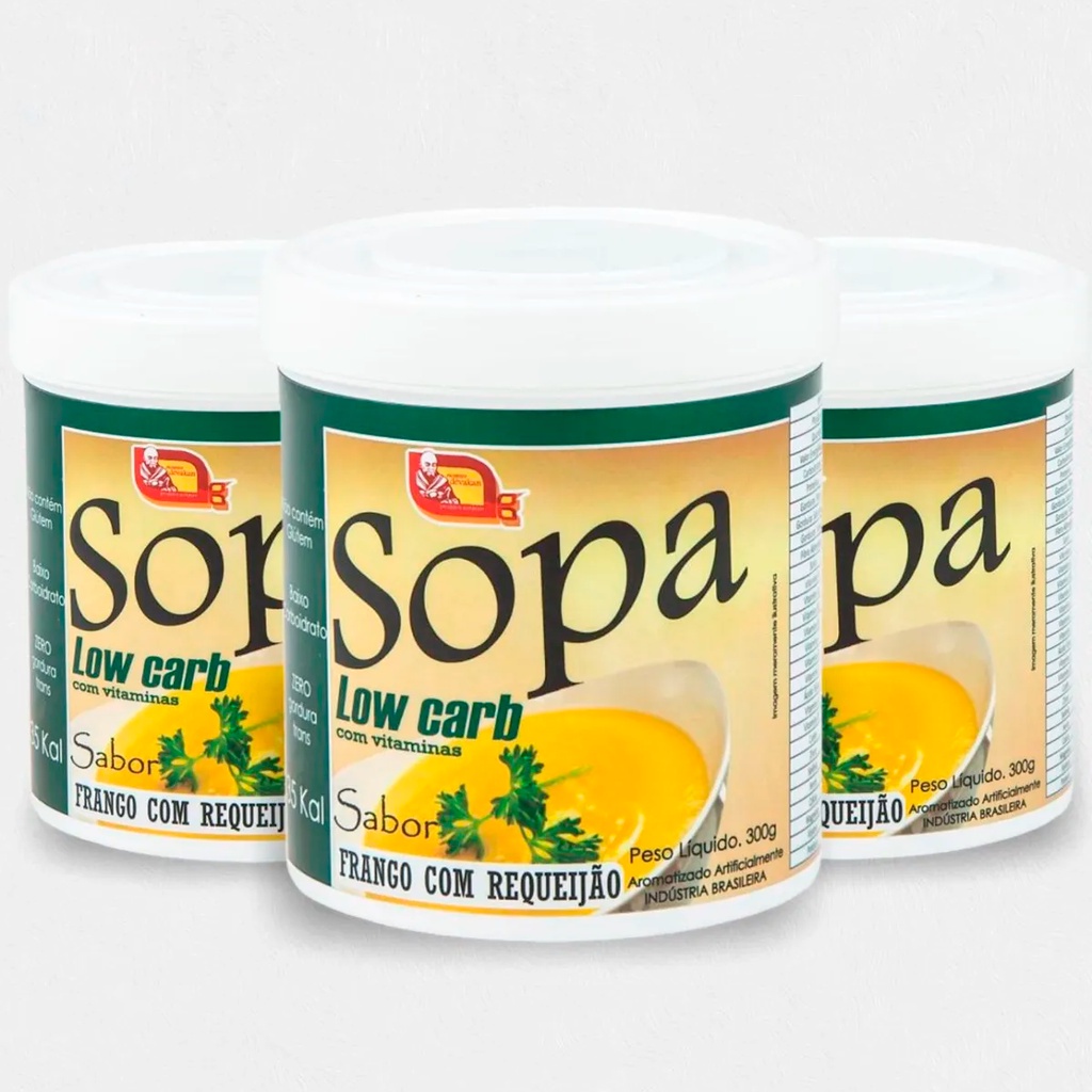 Sopa Low Carb Kit Com 3 Frascos Sabor Frango Com Requeijão