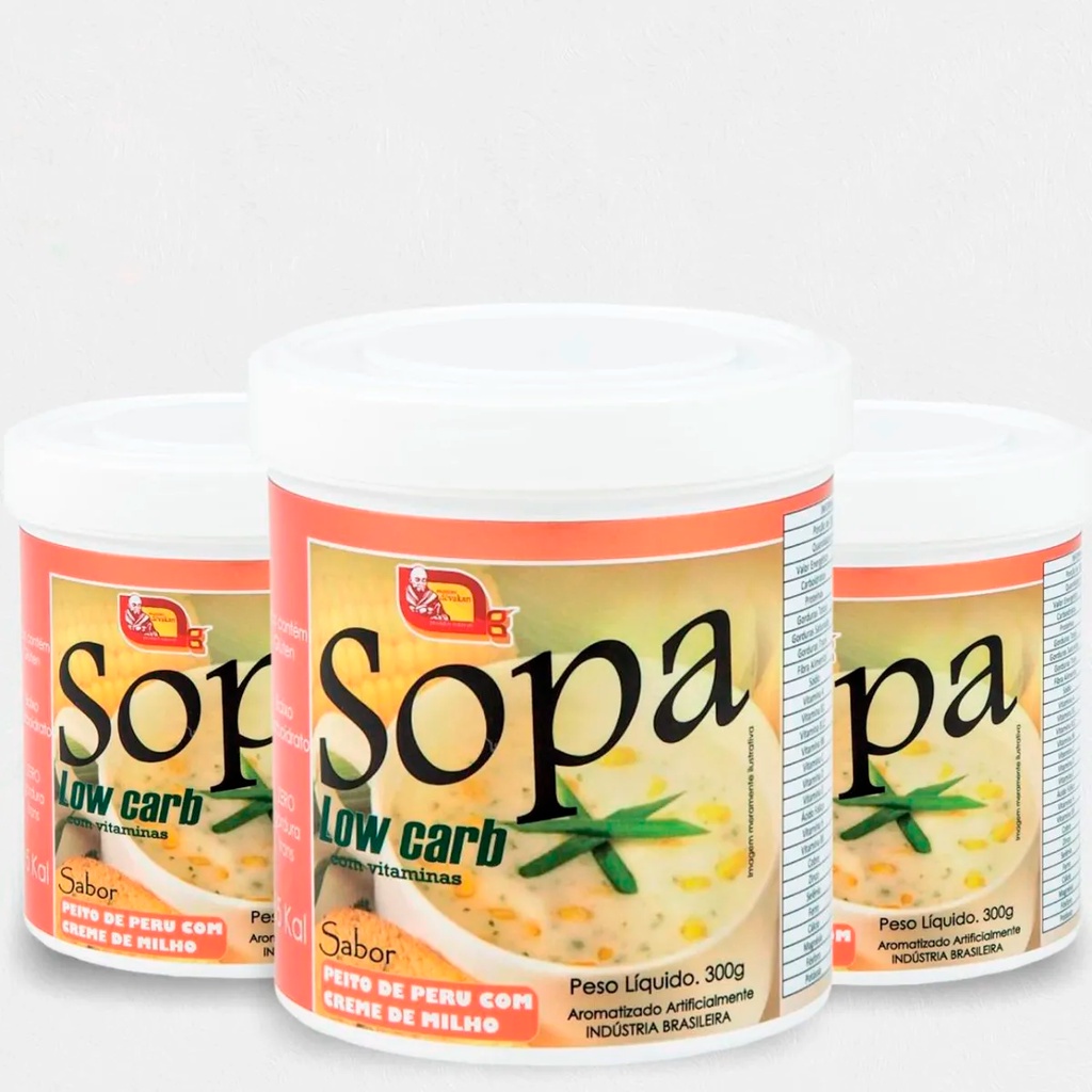 Sopa Low Carb Kit Com 3 Frascos Sabor Peito De Peru + Milho