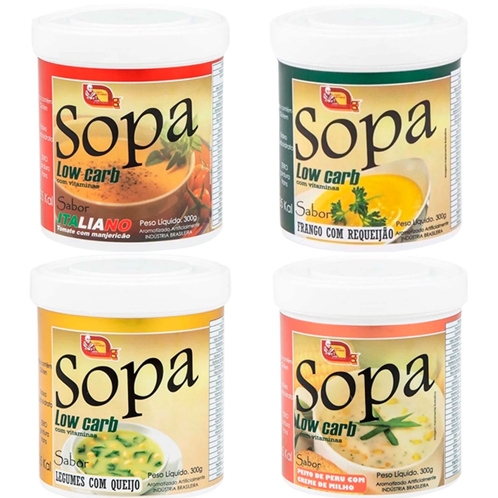 Sopa com baixo carboidrato para dieta Kit Com 4 Unidades (sabores Variados)