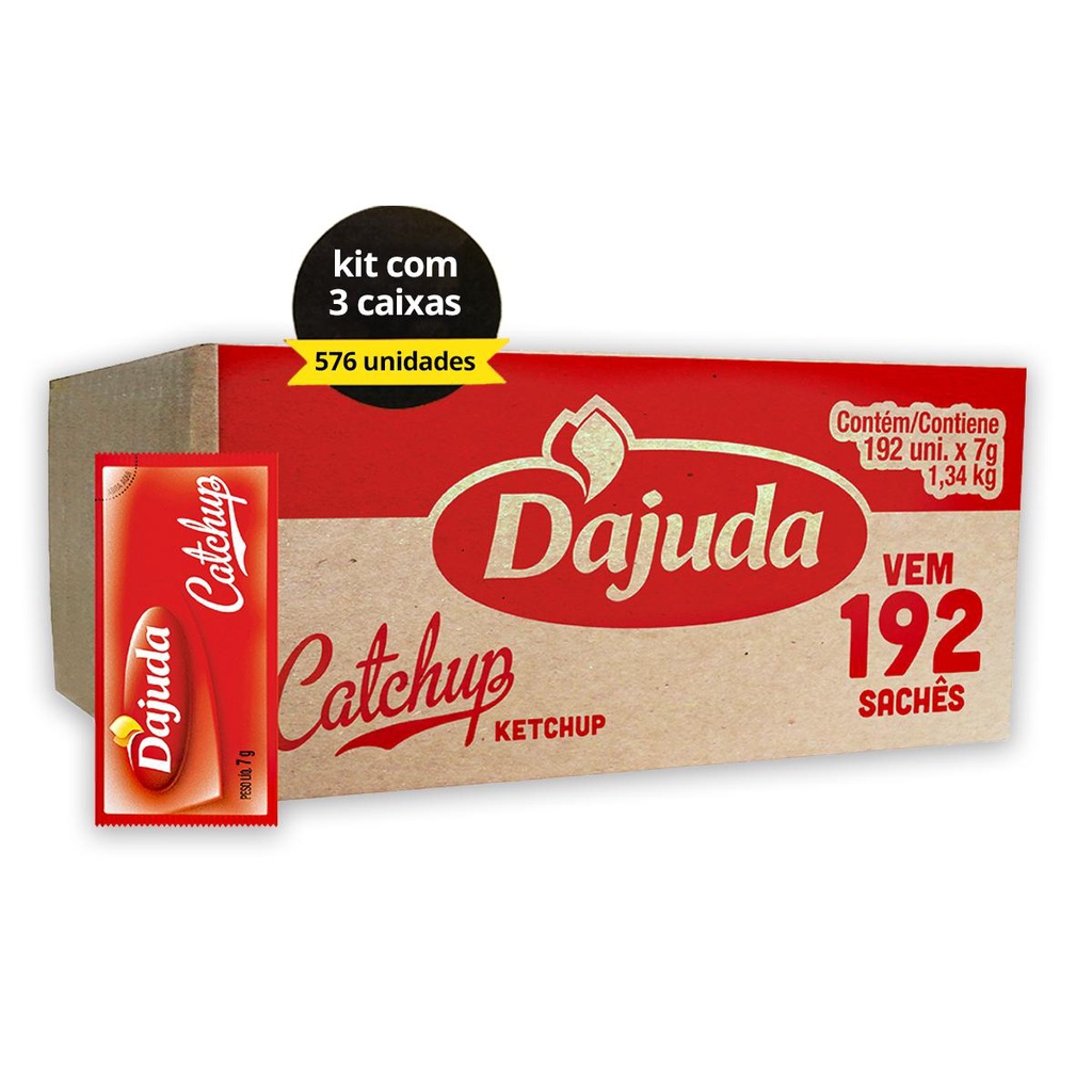 3 Caixas Ketchup DAjuda Para Lanchonete Comércio Lanches e Acompanhamentos 192 Sachês