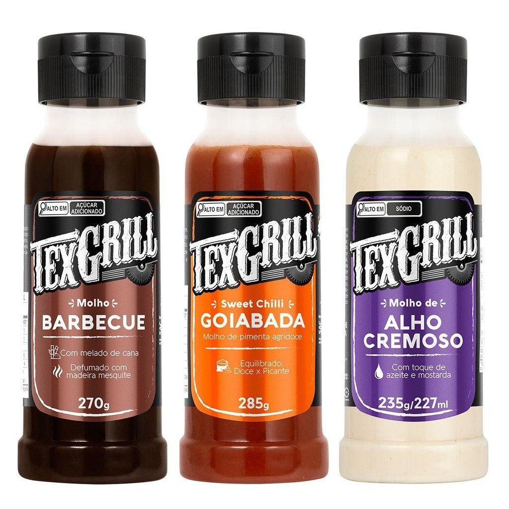 Combo de Molhos Sabor  Alho + Barbecue + Pimenta Agridoce Churrasco da Texgrill