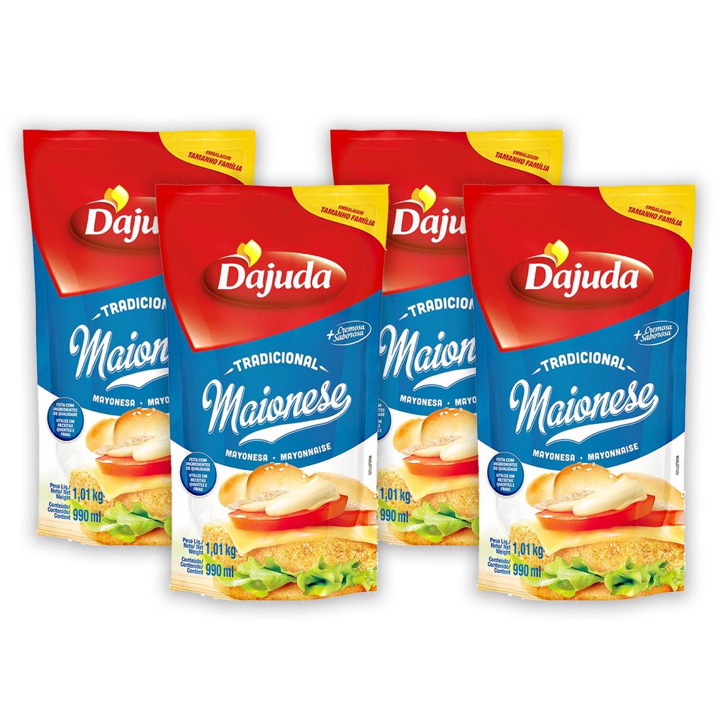 4Un Maionese DAjuda 1Kg Para Hamburguer Hot Dog Lanches Petiscos Pastéis Batata Frita