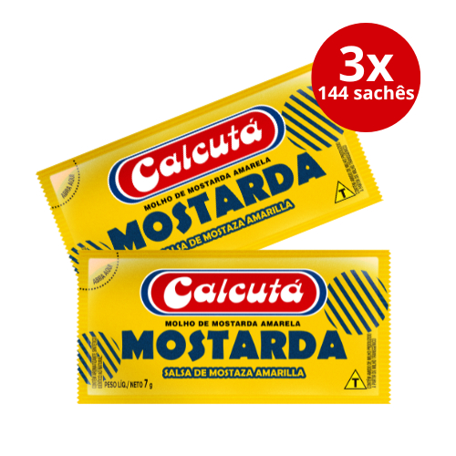 3Un Caixa De Sachês Mostarda Calcutá Amarela 7G Para Lanches Frango Salsichão Grelhados 144Un