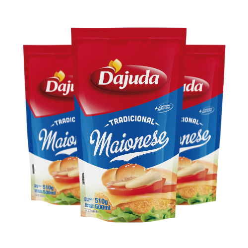 3Un Maionese DAjuda 510G Para Hamburguer Hot Dog Lanches Petiscos Pastéis Batata Frita