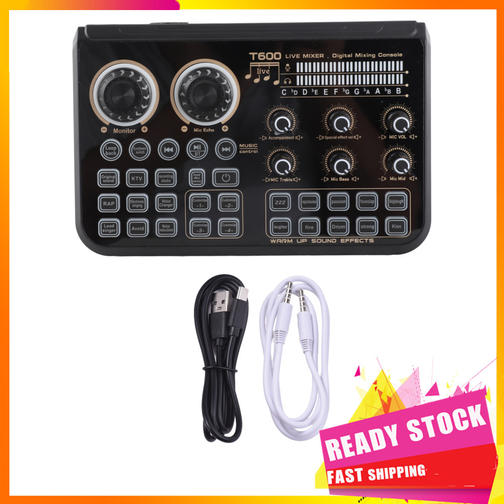 gfgfgfgg Sound Board Mixer Live Card Dynamic LED Colorful Light BT Wireless Plug and Play Redução de ruído com um
