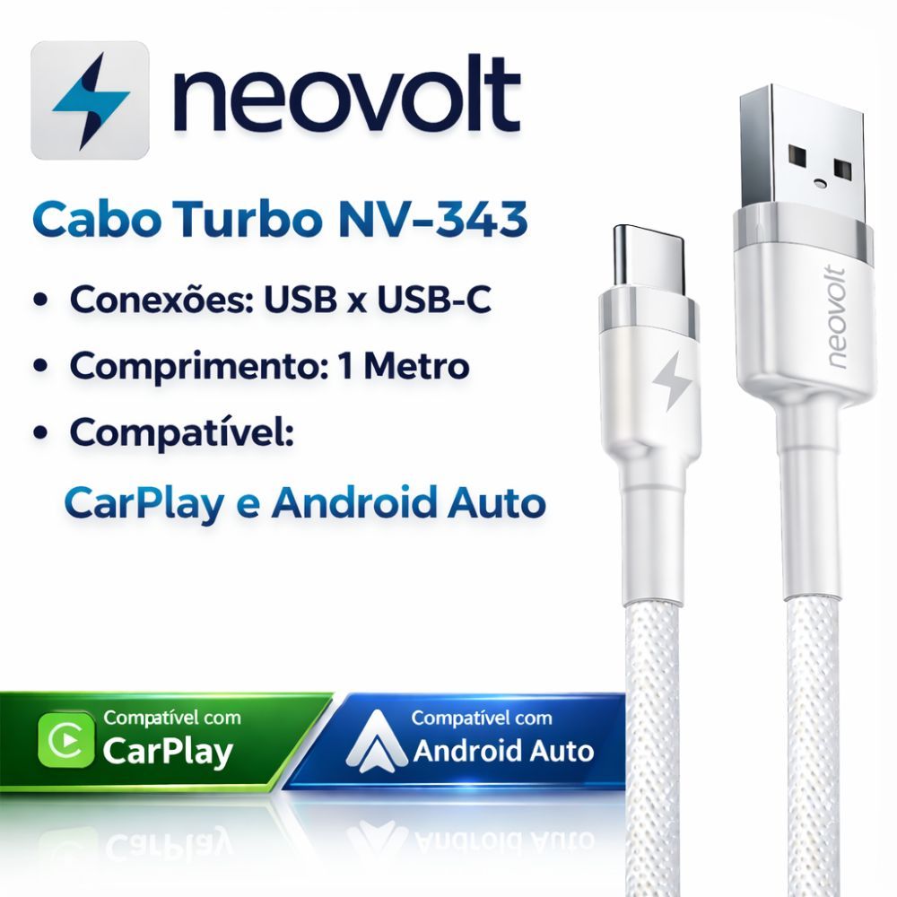 Cabo Carregador Turbo Neovolt Tipo-C USB-C para iPhone 15 e 16, Samsung, Motorola, Xiaomi 1 Metro