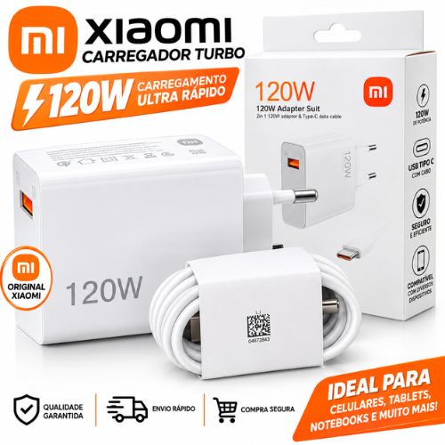 Carregador Xiaomi 120W Turbo Rápido Fonte USB Tipo C EU Mi 13T 12T Redmi Note 14 13 12 Pro Plus