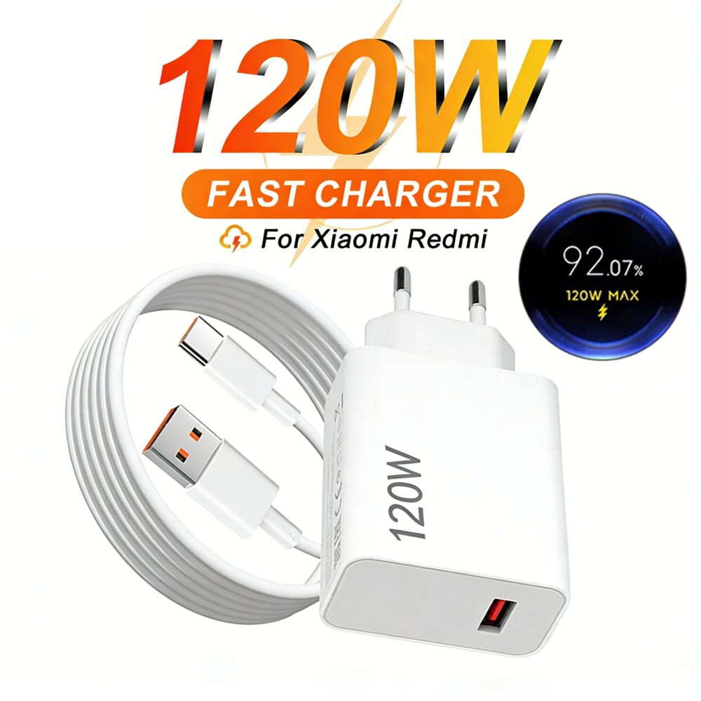 Carregador Turbo 120W Fonte e Cabo Tipo C 6A Carga Ultra Rápida Compatível Com Xiaomi