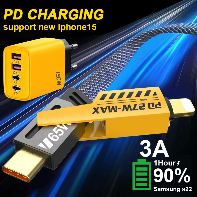 About 1.9 hours to fully charge / Type C USB iOS Apple / Type C / 4-in-1 / High-quality braided data cable
