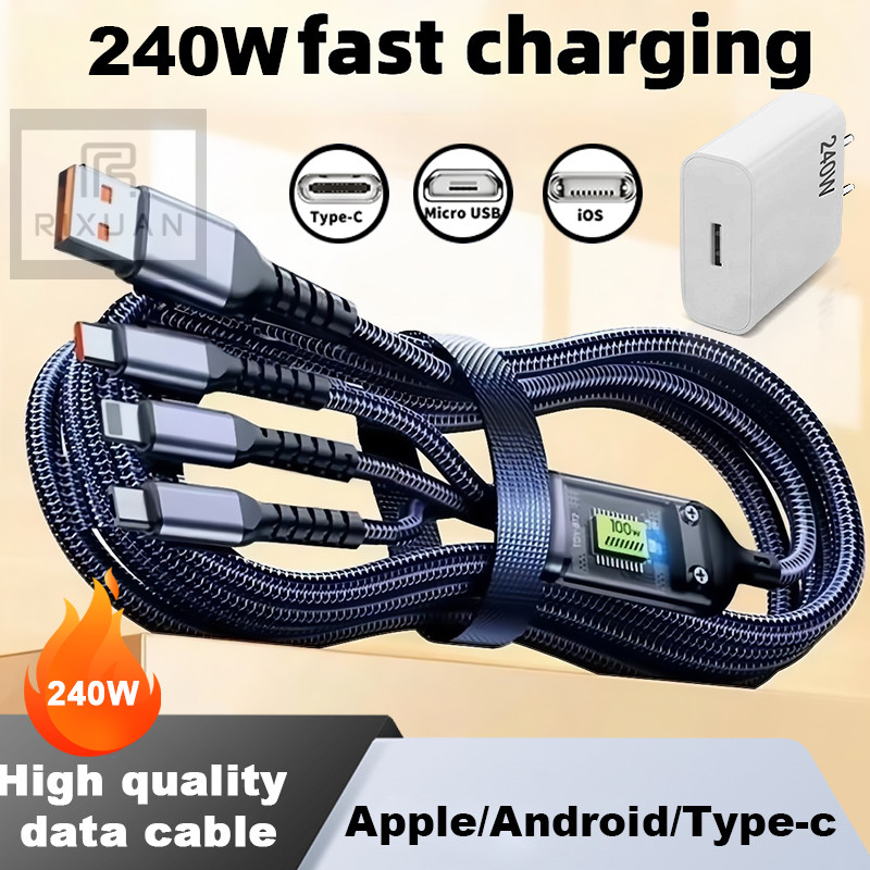 Faster Data TransferBraided Data Cable/120 Watt 3-in-1/240 Watt ChargerQuick Charge/Charge Multiple Devices
