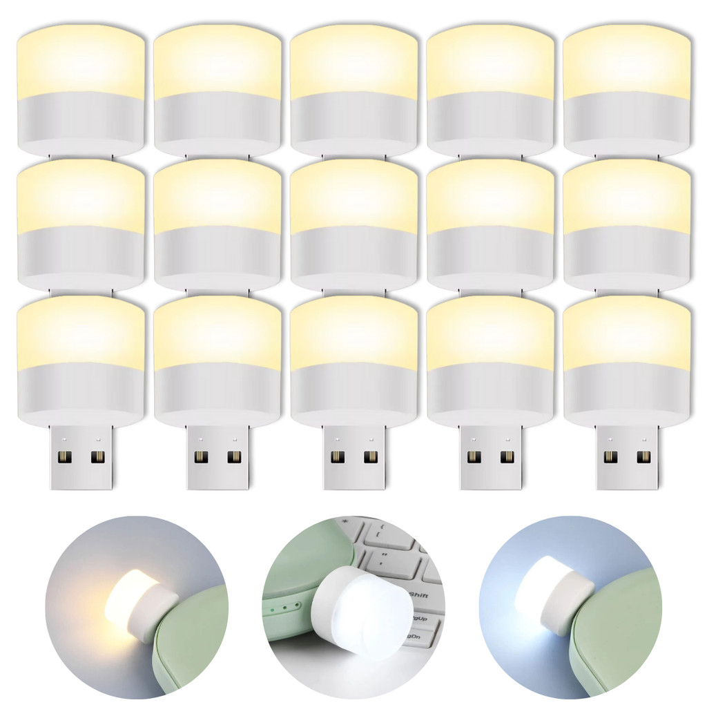15 Mini Luminária Luz LED USB Livro Notebook Powerbank Iluminação Ambiente - Escolha A Cor