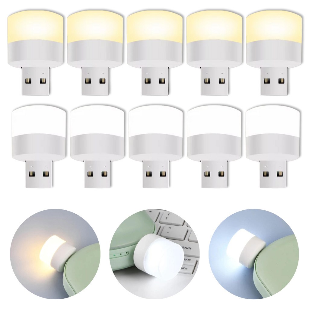 10 Mini Luminária Luz LED USB Livro Notebook Powerbank Iluminação Ambiente - Escolha A Cor