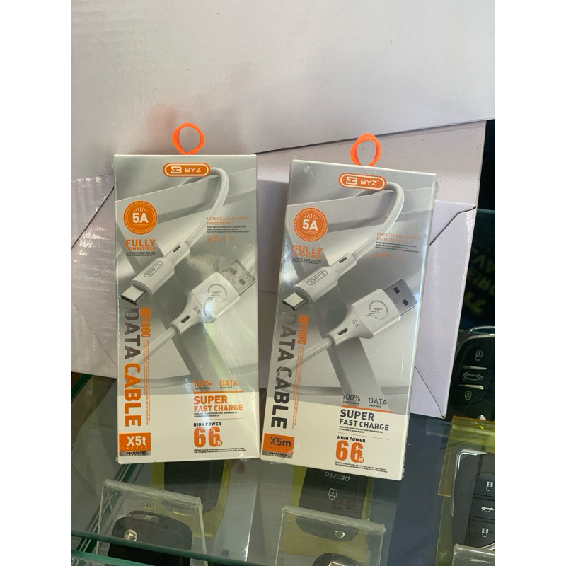 Cabo Super Fast Charge BYZ 66W 5A Carregamento Turbo e Dados Tipo C / V8 / Lightning