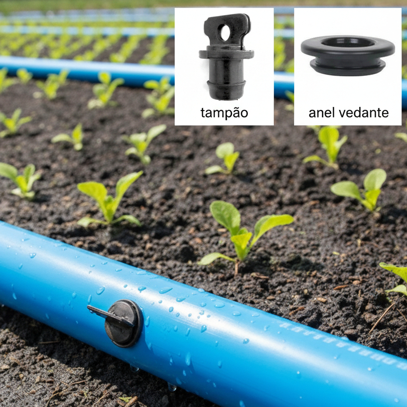 Tampão Conector e Anel Vedante Chula 16 mm Para Cano Irrigação Kit 20 Unidades