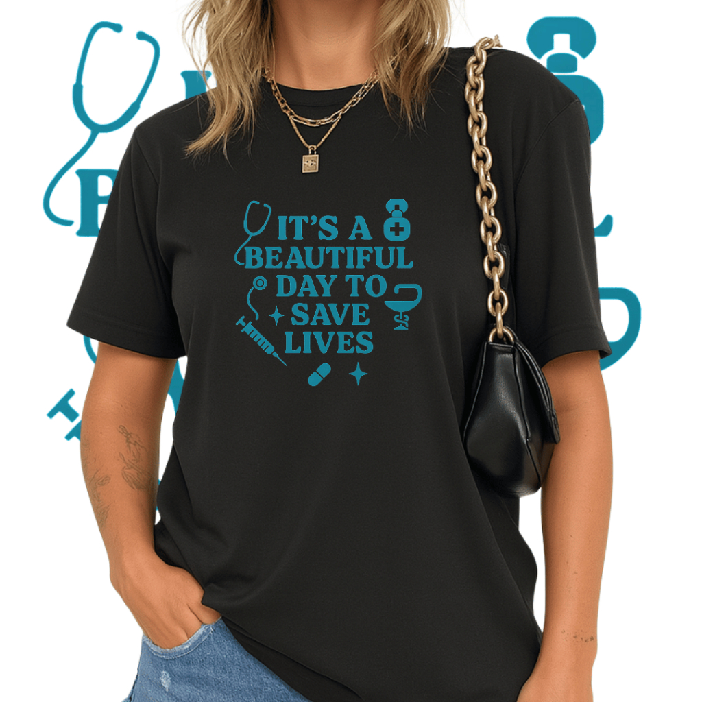 Camiseta Unissex “It’s a Beautiful Day to Save Lives” – preta