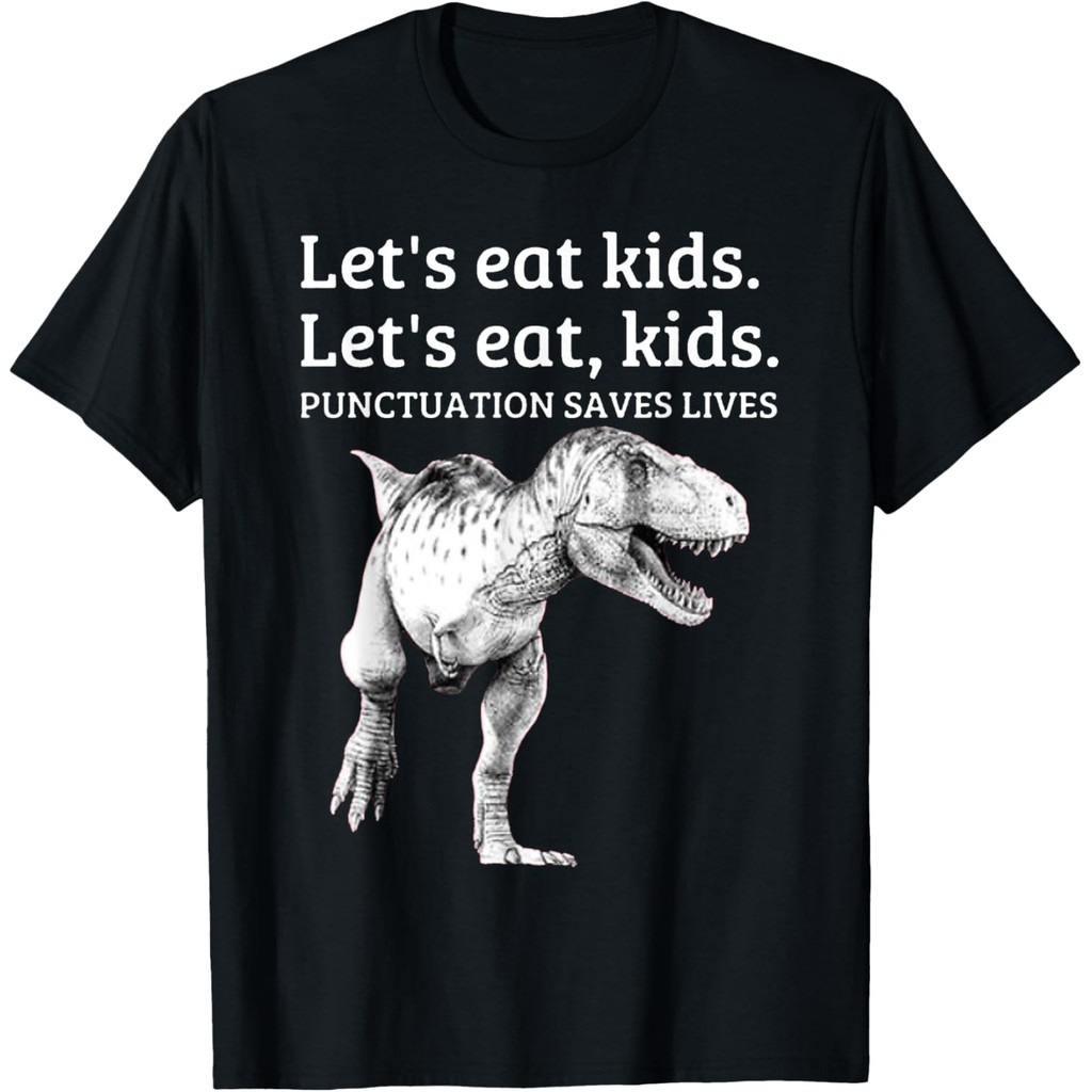 Camiseta Unissex Oversized Plus Size Feminina Masculina Funny Let's Eat Kids Punctuation Saves Lives Grammar T Shirt T-S