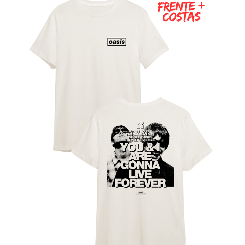 Camiseta Premium T-shirt Guin's Oasis Live Forever Camisa 100% Algodão