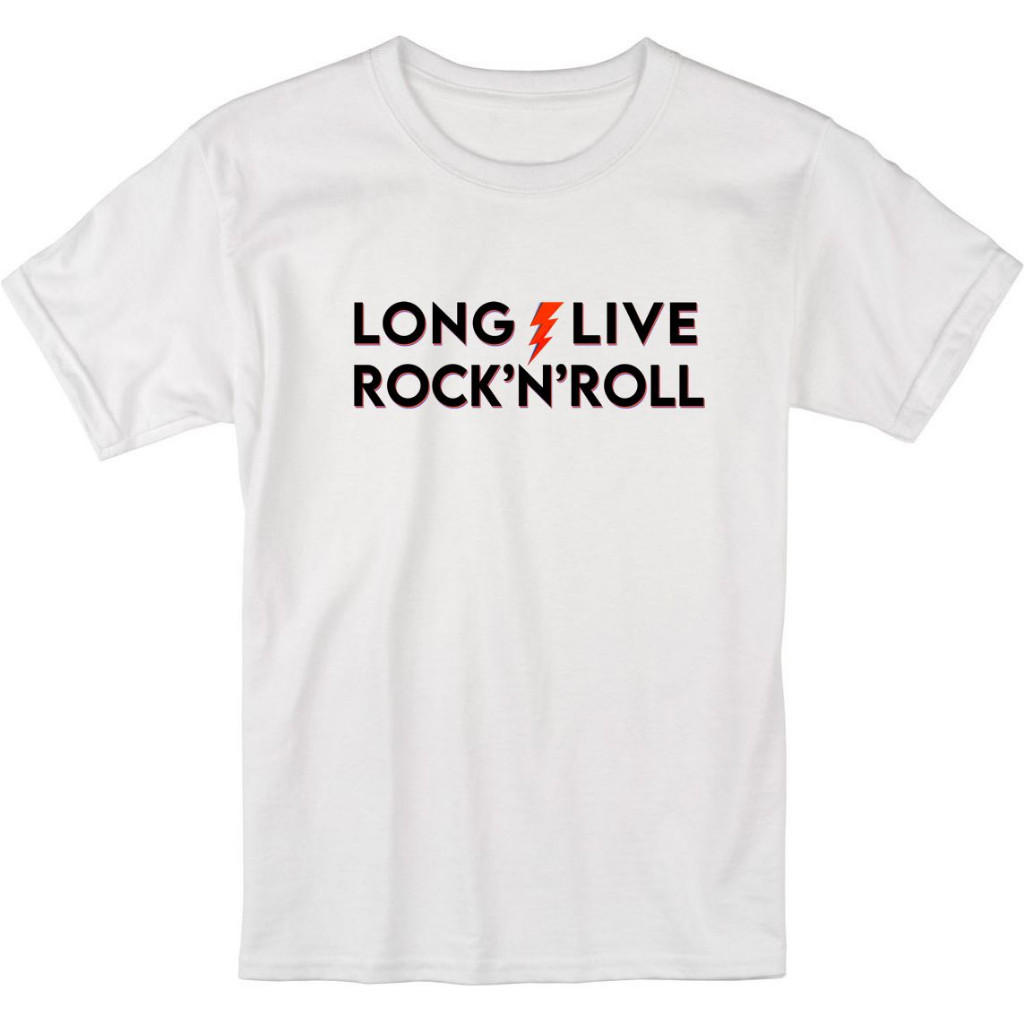 Camiseta Unissex em Algodão T-shirt Branco Camiseta Vida Longa ao Rock, Long Live rock and roll Envio Rapido Premium T-s