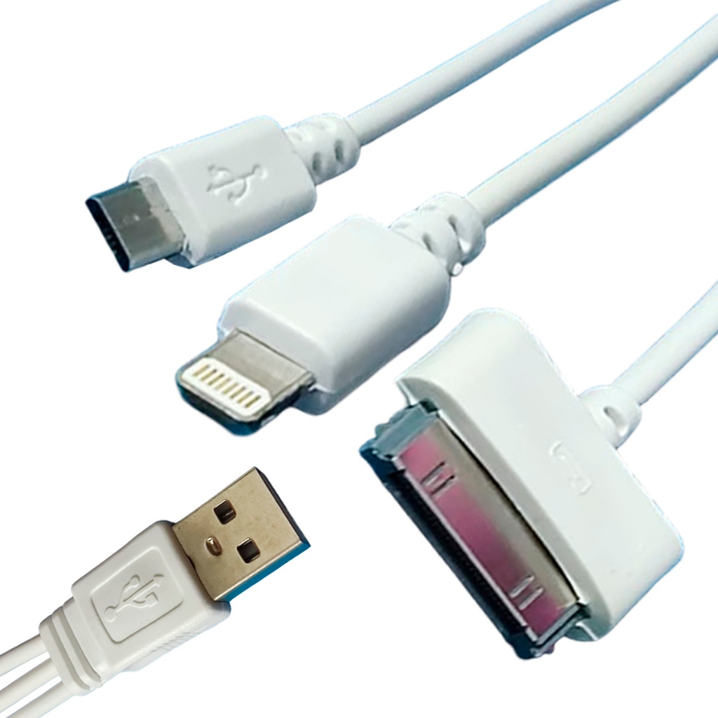 Cabo Carregador Universal Celular 3 Pontas 30 Pinos Lightning Micro USB v8 x USB Curto 20cm Power