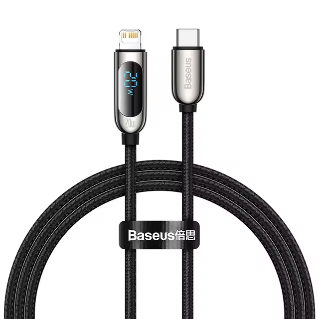 Cabo Baseus Display Fast Charging Series 2M Tipo C Para Lightning 20W - Preto