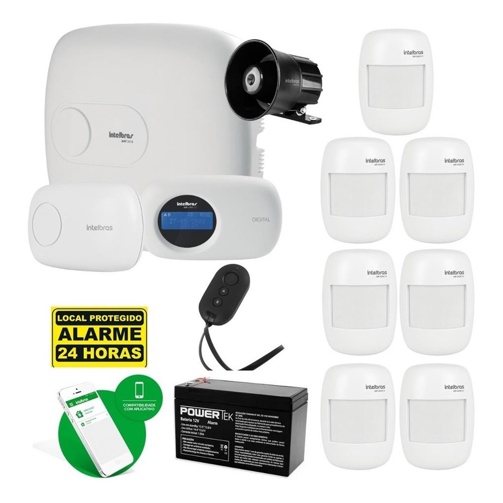 Kit Alarme Intelbras AMT 2018 E | Central + 7 Sensores Sem Fio + Teclado LCD + Sirene + Controle