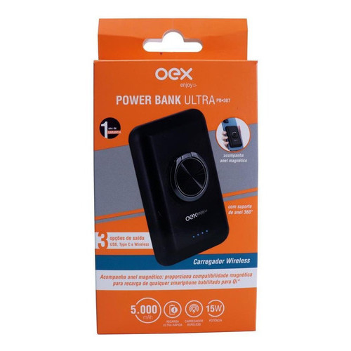 Power Bank Ultra 5000mah Wireless Oex Enjoy Pb307 Preto